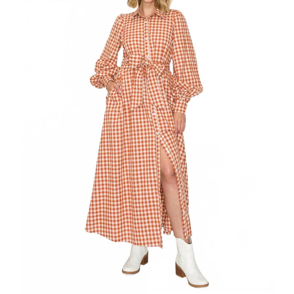 NEW LOVE WEDNESDAY gingham daydream maxi dress in orange